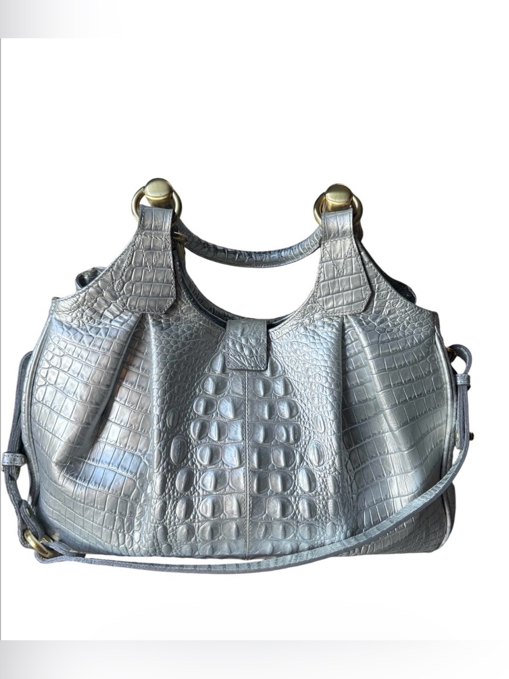 Brahmin Elisa Silver Croc-Embossed Satchel - Picture 3 of 15